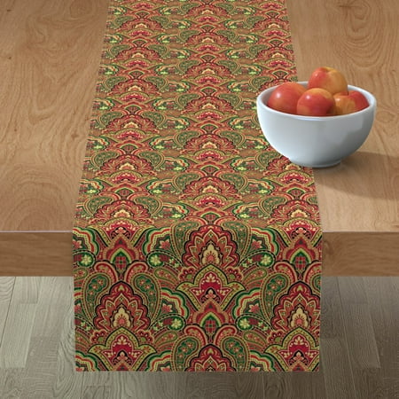 

Cotton Sateen Table Runner 108 - Christmas Damask Floral Paisley Holiday Pattern Red Green Gold Elegant Quilt Decor Classic Print Custom Table Linens by Spoonflower