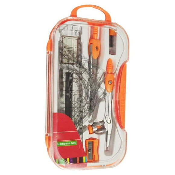Math Geometry Kit Compass Set Protractor Triangle Ruler School Kit Student Supplies Set Teachers Orange