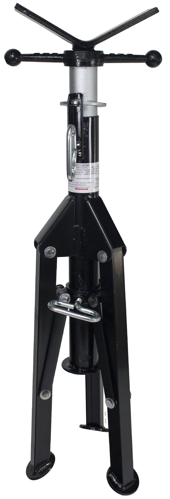 B&B Pipe 3900 High-Profile Adjustable Pipe Jack Stand with V-Head Folding Legs