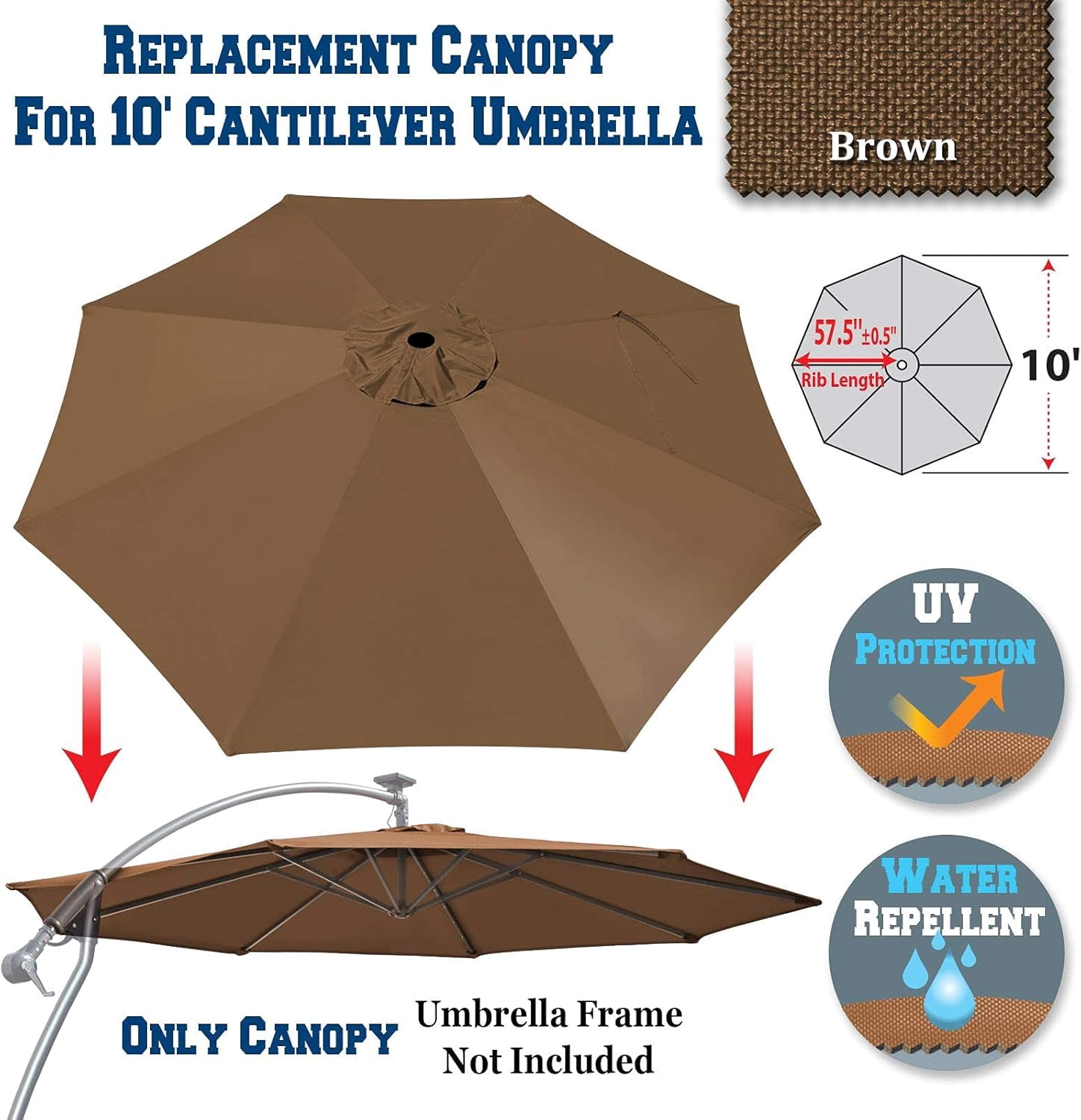 Replacement Canopy Cover for 10' Cantilever Patio Umbrella Offest Parasol Top Cover (Green)