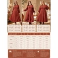 thumbnail image 3 of Mengpipi Women's Plus Size Knits Fall Spring Long Sleeve Round Neck Puff Sleeve Ribbed A-Line Solid Color Casual Comfortable Midi Dress 1X-5X, 3 of 9