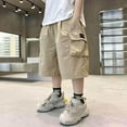 thumbnail image 5 of SGFCWSX Kids Boys Cargo Shorts with Pockets Loose Fit Elastic Waist Cotton Summer Casual Shorts Khaki Size 10-11 Years, 5 of 7