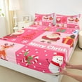 thumbnail image 2 of Manfei Cute Santa Claus Twin Sheet Sets for Teen, Christmas Snowman Reindeer Twin Fitted Sheet, Pink Plaid Patchwork Flat Sheet, Microfiber Bedroom Decor, 3 Pieces, 2 of 6