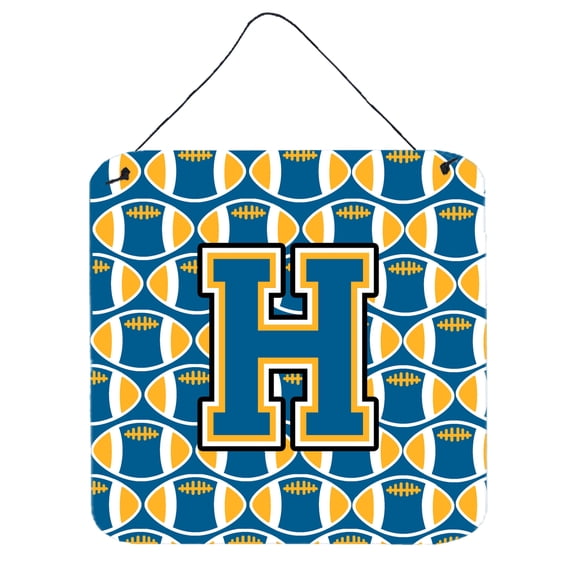 Letter H Football Blue and Gold Wall or Door Hanging Prints