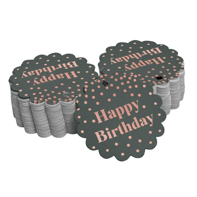 Inkdotpot 50 Pack Happy Birthday Favor Paper Tags Craft Real Rose Gold Foil Hang Tags
