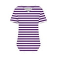 thumbnail image 4 of Summer Women Eyelet Tops Hollow Out Breathable T-Shirts Stripe Causal Blouses V Neck Lounge Tunic Tops Trends Lightweight Tee Shirts Going Out Outfits, 4 of 5