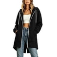 thumbnail image 2 of Zylanna Women's Long Full Zip Hoodie Sweatshirts, Soft & Stretchy with Pockets Oversized Adjustable Drawstring Casual Winter Coat Jacket Cardigan for Outerwear Black, 2 of 9
