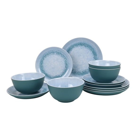 Better Homes & Gardens 12 Piece Bamboo Melamine Blue Reactive Dinnerware Set