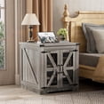 thumbnail image 2 of PAKASEPT Farmhouse End Table, 24" Large Sofa Side Table with Charging Station, Night Stand with Mesh Barn Door, Rustic Wood Square Nightstand with Cable Hole for Living Room, Bedroom, and Office, 2 of 8