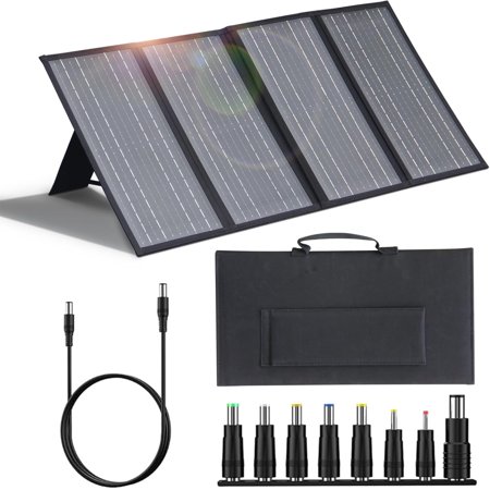 LMENGER 60W Portable Solar Panel with 4 Ports 5V 2*USB,18V DC and 18W QC Fast Charging, Foldable Solar Panel for Camping,Compatible with Smartphone Tablet Powerbank
