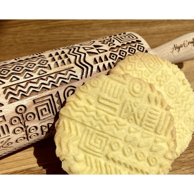 TRIBAL Embossing Rolling Pin. Laser Engraved Dough Roller for Embossed Cookies or Pottery by Algis Crafts