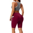 thumbnail image 4 of Domuza Women's Biker Shorts with Pockets Plus Size High Waist Workout Yoga Spandex Athletic Bicycle Leggings Shorts for Running Wine 4XL, 4 of 4