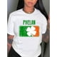 thumbnail image 1 of Clover & Letter Print Comfy T-Shirt, Round Neck Short Sleeve Sports Tee, Women's Activewear, 1 of 6