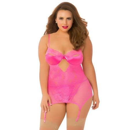 Full Figure Curvy Galloon Lace and Fishnet Underwire Chemise