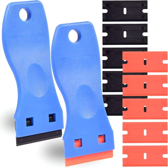 FACEGA 2pcs 1.5” Plastic Razor Scraper with Comfort Handle,Multipurpose Double Edge Blade,One-clip Change Blade,Non-scratch for 3D Printer,Kitchen,Removing Labels,Stickers,Decals,Glue