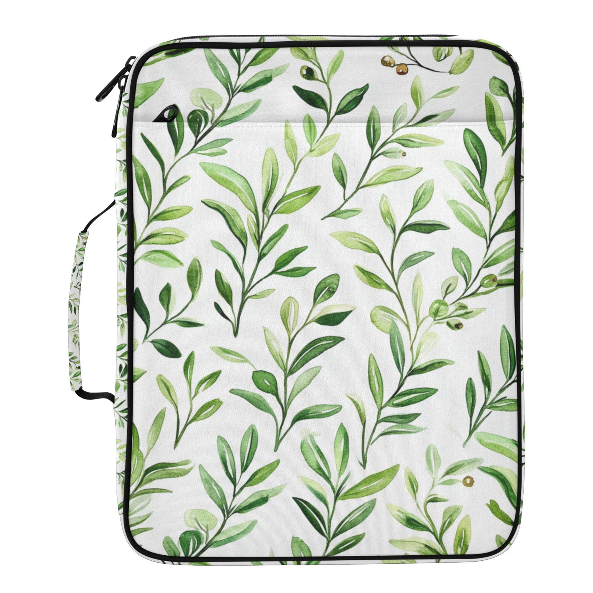 FORMRS Accordion File Folder A4 Size 7-Pocket Expanding Document Organizer Bag with 3 Ring Binder, Green Leafy Pattern