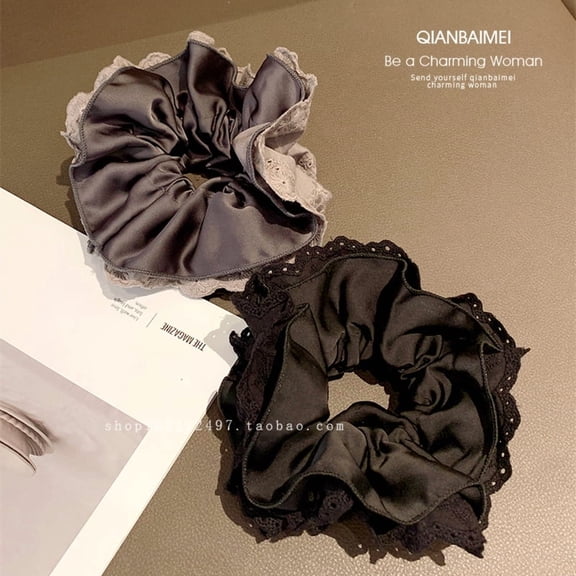 French high-end lace satin scrunchie retro versatile hair tie for women's back-of-the-head bun donut hair loop