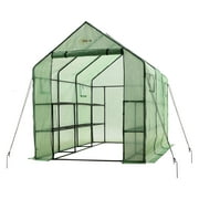 Ogrow 2 Tier 12 Shelf Portable Garden Walk-in Greenhouse, 117 x 67 x 83", Dark Green