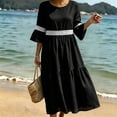 thumbnail image 2 of Bxsruta Womens Midi Dress Casual Bell Sleeve Round Neck Flowy Sundress, 2 of 8