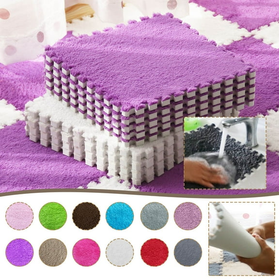 Tyidzon Plush Foam Floor Mat Carpet Tiles Fluffy Play Mat Floor Tiles Soft Climbing Area Rugs for Home Playroom, 12 X 12 X 0.4 Inch