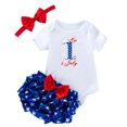 thumbnail image 1 of Felwors 3PCS Toddler Baby Girls 4th Of July Letter Print Romper+ Ruffle Pant Outfits Set, 1 of 3
