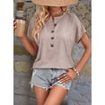 thumbnail image 2 of Womens Short Sleeve Henley Tops V Neck Dressy Casual Loose Fit Shirts Khaki L, 2 of 5