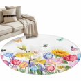 thumbnail image 2 of Spring Summer Floral Round Living Room Rugs 4 ft, Watercolor Sunflowers Tulip Romantic Butterfly Bee Washable Area Rug with Non-Slip Sturdy Edge Binding Round Carpet for Entryway Kitchen Bathroom, 2 of 9