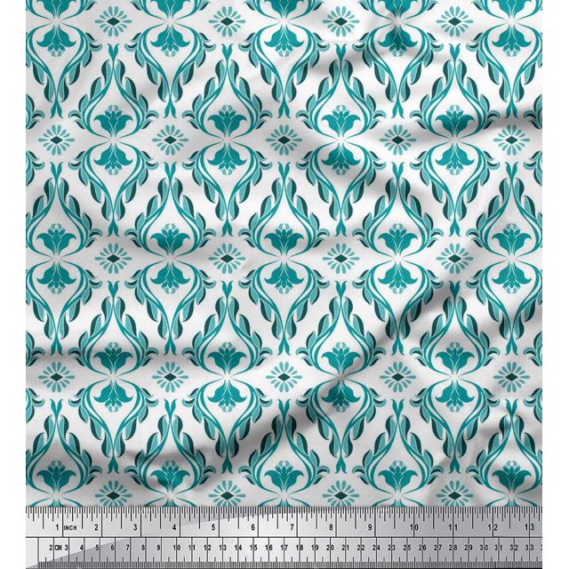 Soimoi Poly Georgette Fabric Ogee Damask Print Sewing Fabric Yard 42 Inch Wide
