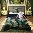 thumbnail image 2 of meiyoeat Jungle Dino Wildlife Twin Comforter Sets for Boys Kids Men, Dinosaur Family Bedding Set, Green, Black Reversible, 2 Pieces, 1 Comforter and 1 Pillowcase, 2 of 6