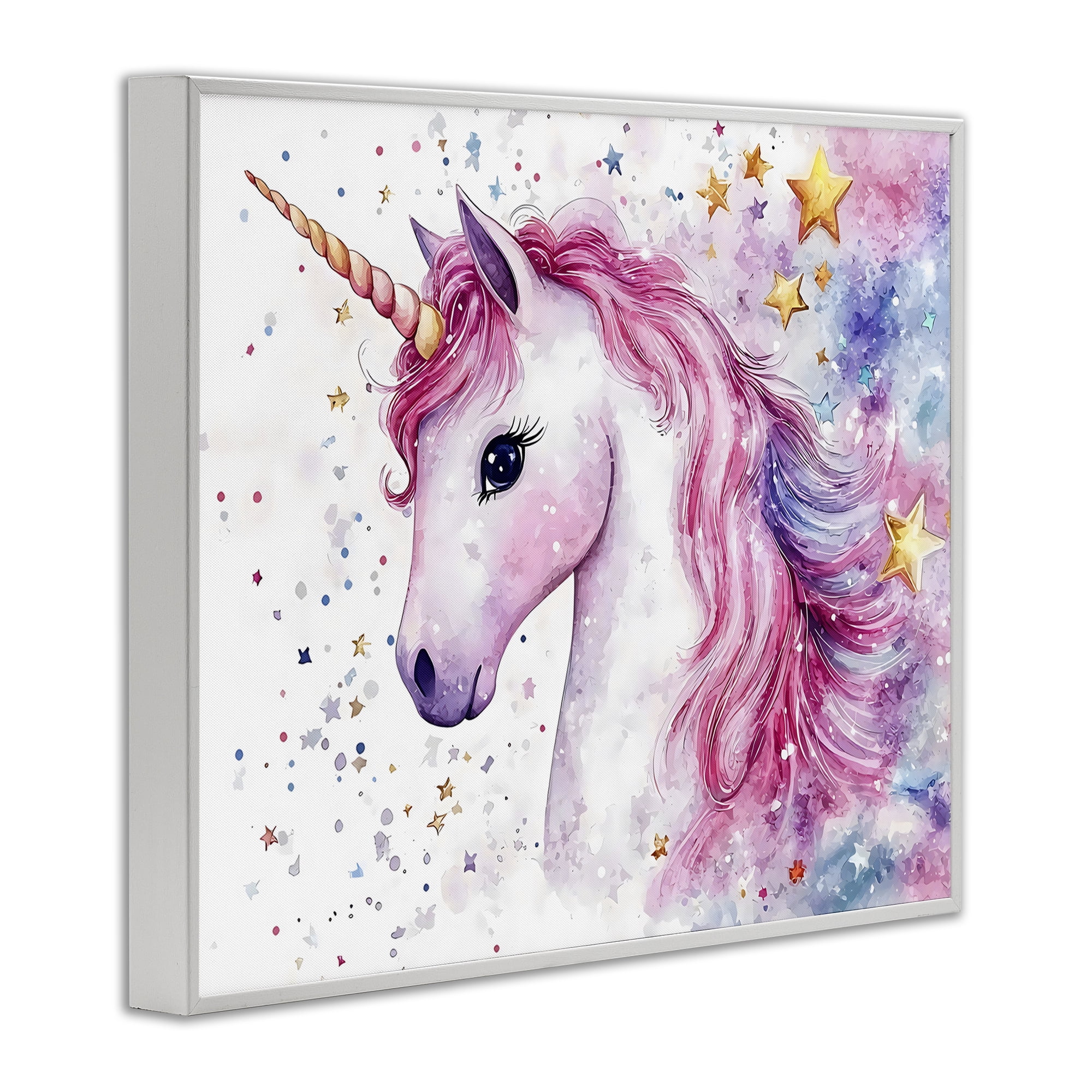 Stupell Industries Pink Mane Unicorn with Stars White Framed Giclee Art, design by Creative Studio