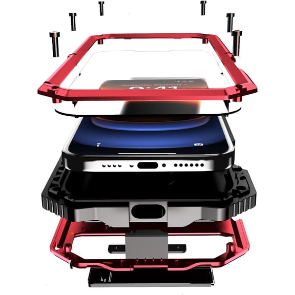 Compatibility with iPhone 16 Plus Case 6.7''2024 Heavy Duty Protection with Built in Lens Screen Protector Rugged Stand 360 Full Body Military Grade Metal Bumper Phone Cases Men Red