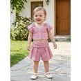 thumbnail image 4 of Cenuakty Toddler Newborn 6M 12M 18M 24M 2T 3T Girl Summer Outfits Solid Color Short Sleeve Buttons Waffle Tops and Pleated Shorts 2Pcs Clothes Set, 4 of 9