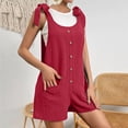 thumbnail image 2 of REORIAFEE Women's Short Overalls Summer Casual Square Collar Sleeveless Romper Solid Color Sling Work Jumpsuit for Women Double Pocket Bib Jumpsuit Loose Suspender Jumpsuit Red XXL, 2 of 7