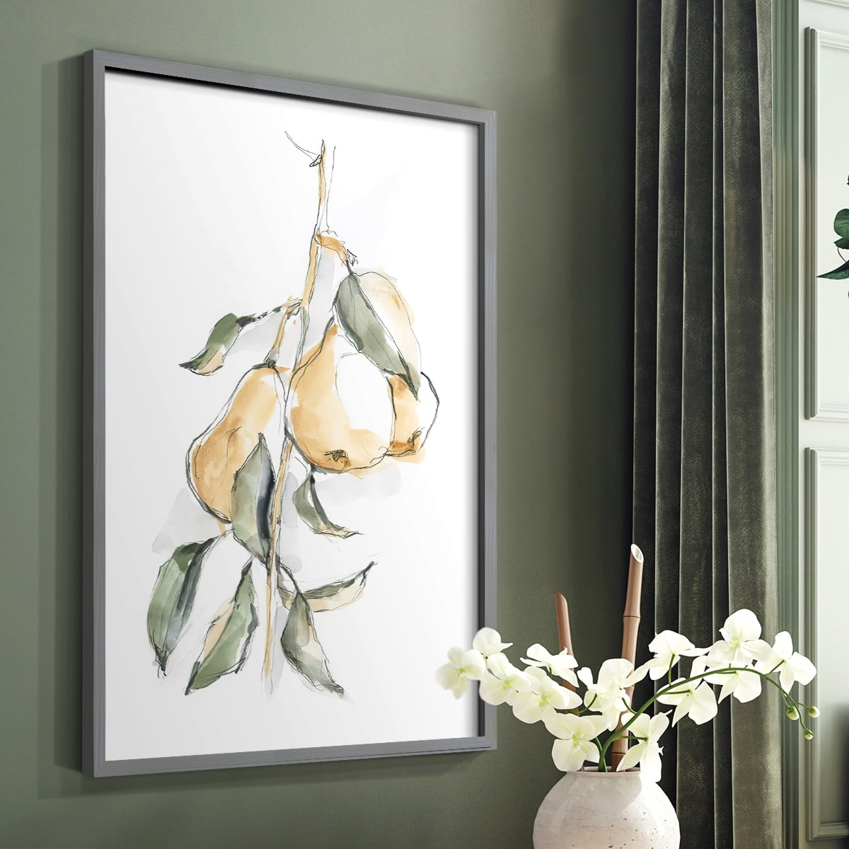 Watercolor Fruit Contour I Framed Print in Gray Solid Wood 22 x 28 Framed Print