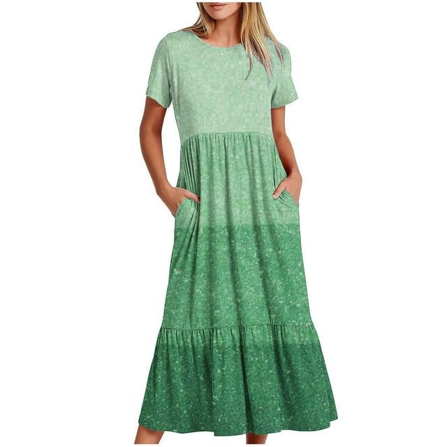 Robes pour Femmes Col Rond Manches Courtes Robe Imprimée