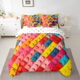 thumbnail image 2 of Colorful Bricks Bed in a Bag King 7 Pieces,Building Blocks Comforter Set Reversible Gradient Watercolor Geometry Brick Design,Soft Breathable Bedding Sets with Comforter,Sheets,Pillowcases & Shams, 2 of 5