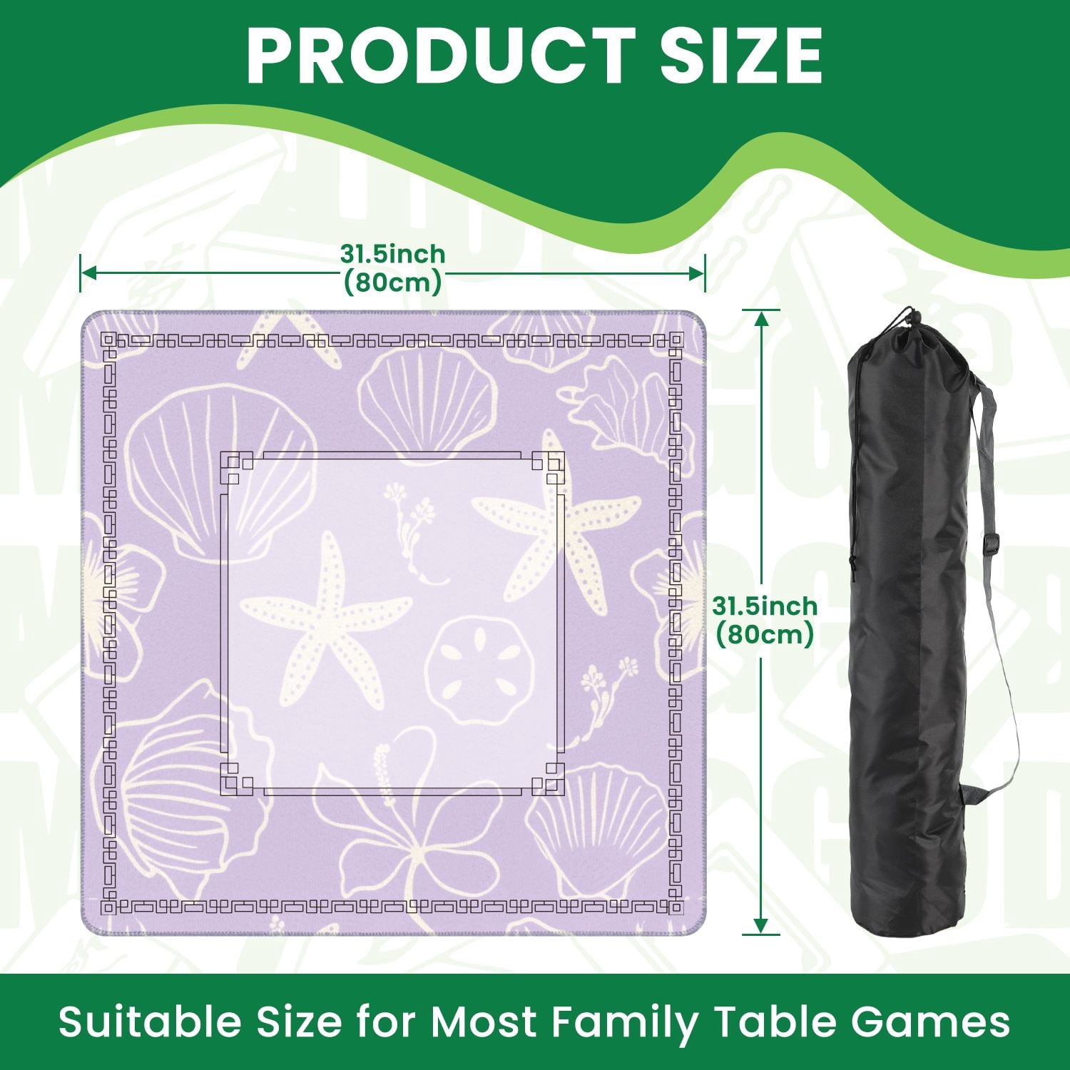 Mahjong Mat 31.5" x 31.5" Seashell Starfish Line Lavender Minimal Coastal Non-Slip Noise Reduction American Mahjong Tiles Table Cover for Dominoes Poker Card Board Games Gift