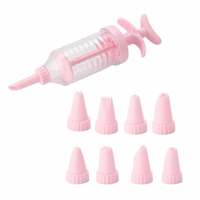 Food Grade Pink Pastry Syringe Kit with Nozzles Set