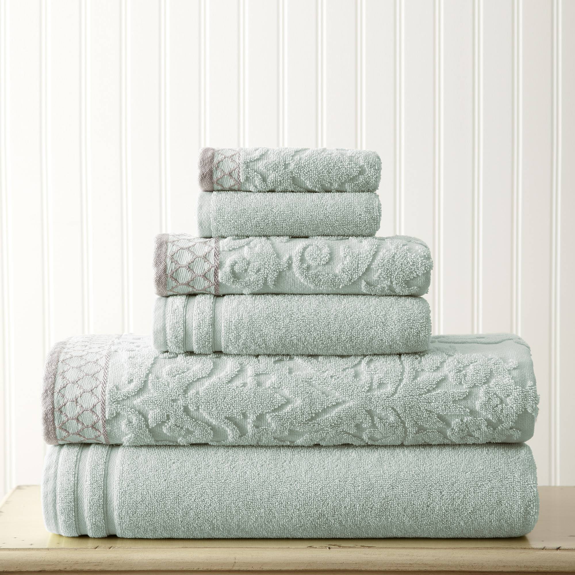 Modern Threads 6 Piece Bath Towel Set, 100 Cotton Jacquard Border
