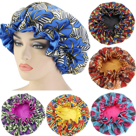 Cdar 2pcs Floral Stylish Double Layer Women Night Sleep Cap Bonnet Hair Care Head Wrap Hat Nightcap