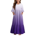 thumbnail image 2 of ITSAME Girls A-Line Maxi Dress Flowy Ruffle 3/4 Sleeve Round Neck Gradient Print Summer Fashion Casual Dress Purple Size 8, 2 of 7