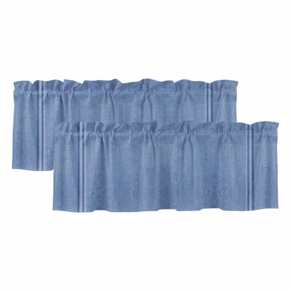 Blue Curtain Valances for Windows, Kitchen Valance Window Treatments Panel 2 Pack, Farmhouse Vintage Abstract Linen Texture Striped Rod Pocket Short Curtains for Bathroom Bedroom 42 x 12 Inch