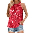 thumbnail image 7 of FRSASU Womens Summer Tops Womens Sequin Tops Sleeveless off Shoulder Glitter Sparkly Party Blouse V-Neck Dressy Tops for Evening Party Red L, 7 of 7