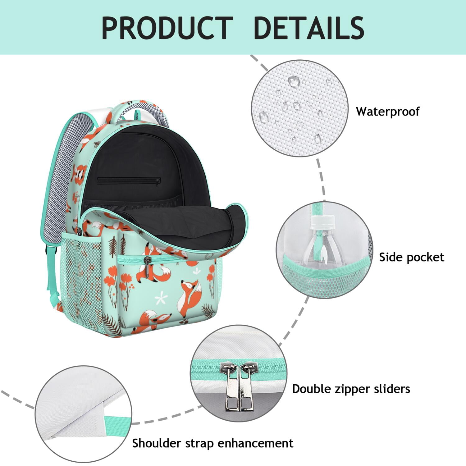 Forest Fox Artistic Print Waterproof Backpack - Ergonomic School Bag with Padded Straps for Teens