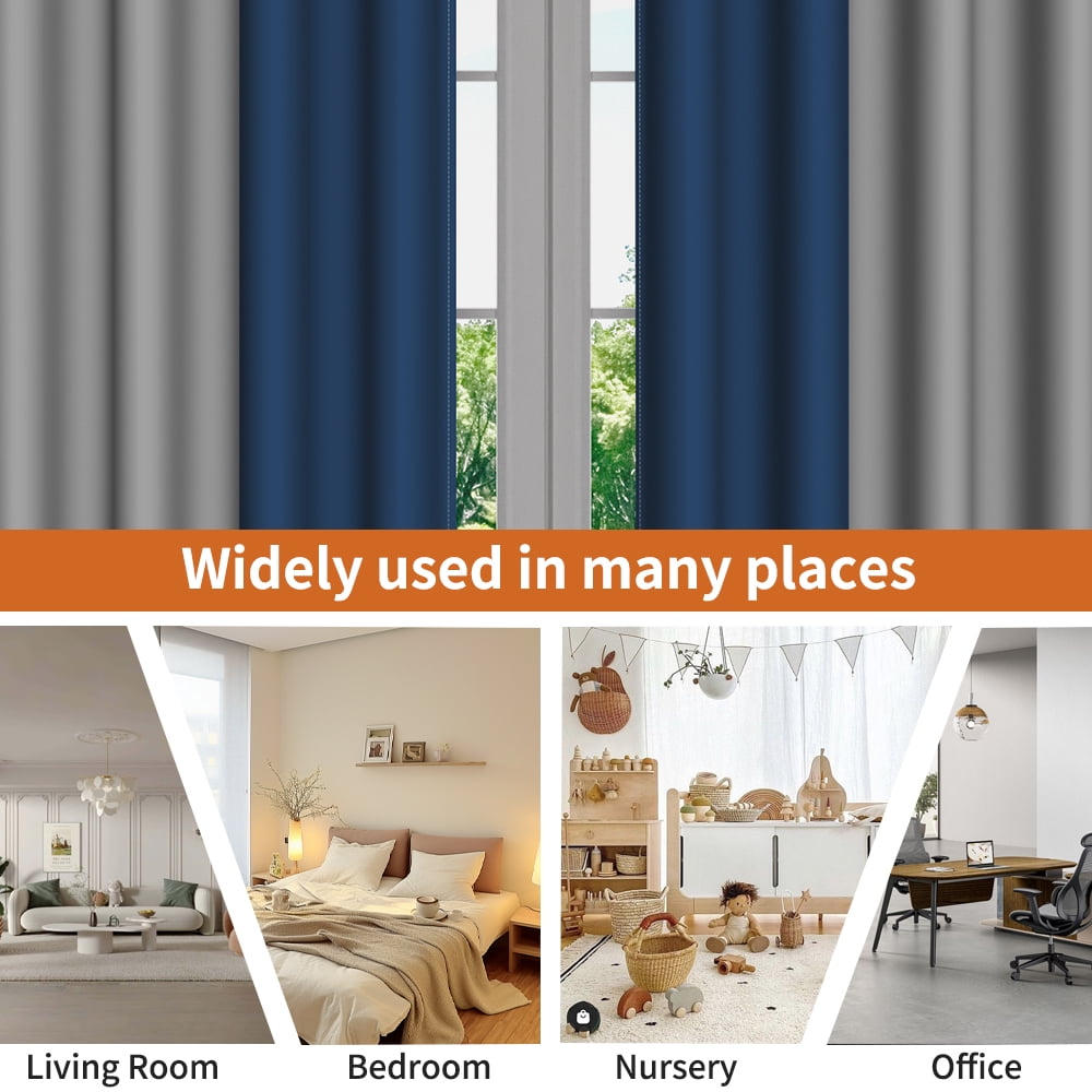 Lfeey Blackout Curtains 96 inches long, Navy Blue Gray Grommet Curtains, 2 Panels
