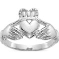 thumbnail image 1 of 14K White Gold Men's Claddagh Ring (Size 9) Made In Peru k4775, 1 of 6