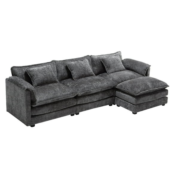 Living Room Sofas UNITED WE WIN 112" Oversized Sectional Sofa Cloud Couch for Living Room, Modern Chenille L Shaped Couch, Comfy Boucle Modular Sofa Sleeper with Moveable Ottoman & Memory Foam,Comfor