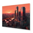 thumbnail image 2 of Designart "Captivating City Architecture in Orange and Pink" City Architecture Metal Art Living Room, 2 of 5