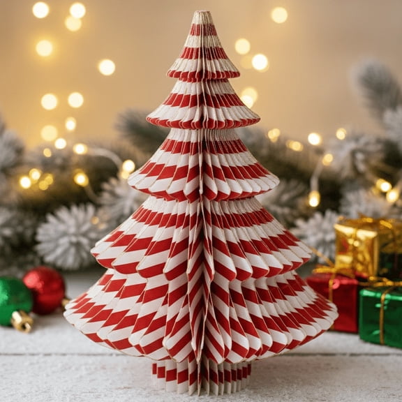 Paper Honeycomb Tree Christmas Decoration, Red and White, 12", by Holiday Time