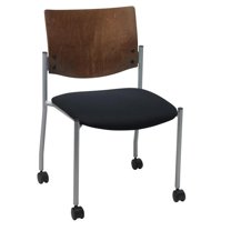 KFI Studios Evolve Stack Chair with Casters, Chocolate Wood Back, Black Seat